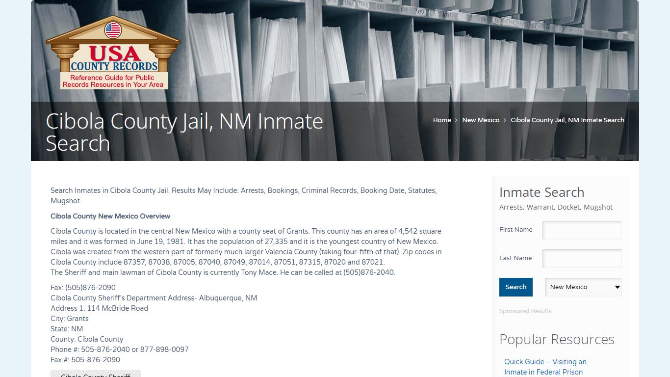Cibola County Jail, NM Inmate Search | Name Search